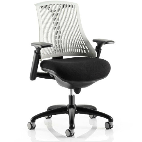 Flex Task Operator Office Chair Black Frame With Black Fabric Seat Moonstone White Back With Arms
