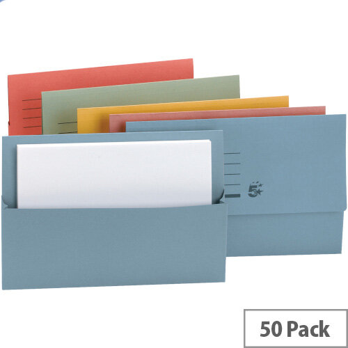 Document Wallet Half Flap Foolscap Assorted Pack 50 5 Star