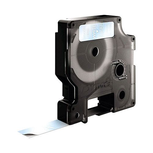 Dymo D1 Tape 45020, 12mm x 7m, White on Clear (S0720600) - Subtle Labels for Transparent Surface Marking