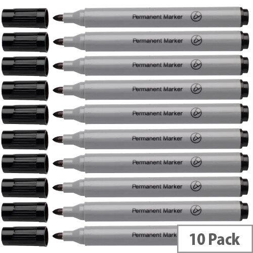 White Box Permanent Marker Bullet Tip Black Pack 10