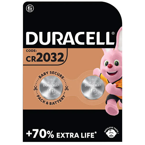 Duracell CR2032 Lithium Coin Batteries: 2-Pack with 70% Extra Life, Baby Secure Technology, and 10-Year Storage Life