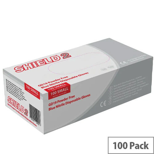 Disposable Powder-Free Nitrile Gloves Blue XL Box of 100 Shield 2 GD19