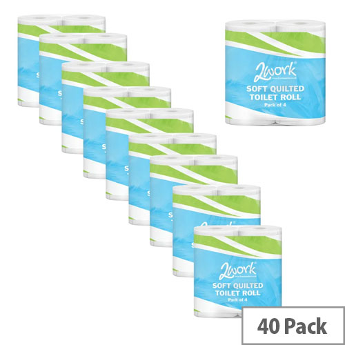 2Work Pack of 40 Luxury Quilted Toilet Roll 2-Ply 200 Sheets JAN03090