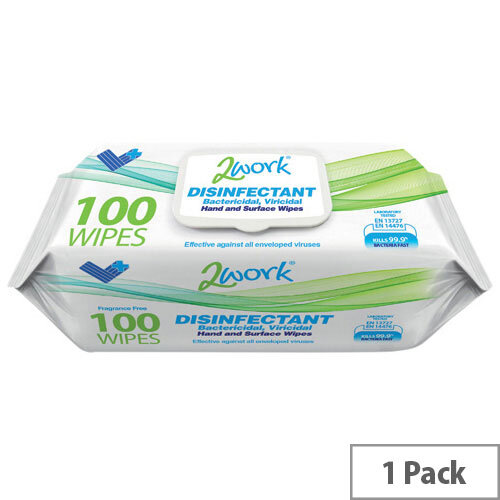 2Work Pack of 100 Viricidal Hand And Surface Wipes 2W07385