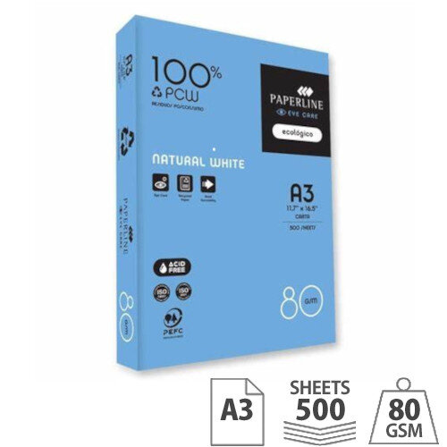 Paperline EyeCare A3 Recycled White Paper - 80gsm, Ream of 500 Sheets