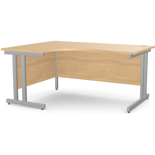 Ashford Silver Metal Twin Leg Left Hand Crescent Beech Desk 1600mm