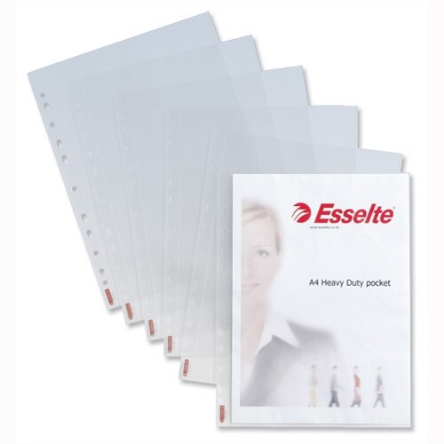 Esselte A4 Heavy Duty Clear Punched Pockets - 105 Micron, Pack of 25