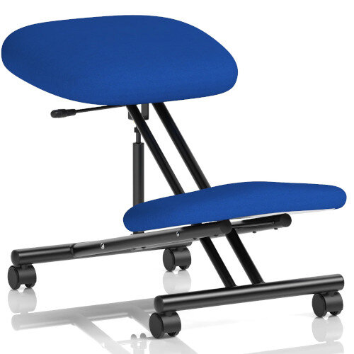 Ergonomic Posture Kneeling Chair Stool On Castors Seat Height Adjustment Black Frame & Stevia Blue Fabric Seat
