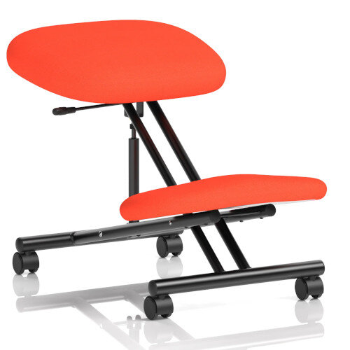 Ergonomic Posture Kneeling Chair Stool On Castors Seat Height Adjustment Black Frame & Tabasco Red Fabric Seat