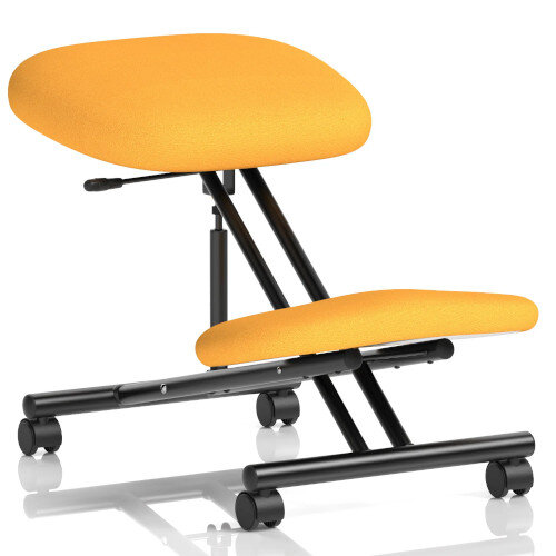 Ergonomic Posture Kneeling Chair Stool On Castors Seat Height Adjustment Black Frame & Senna Yellow Fabric Seat