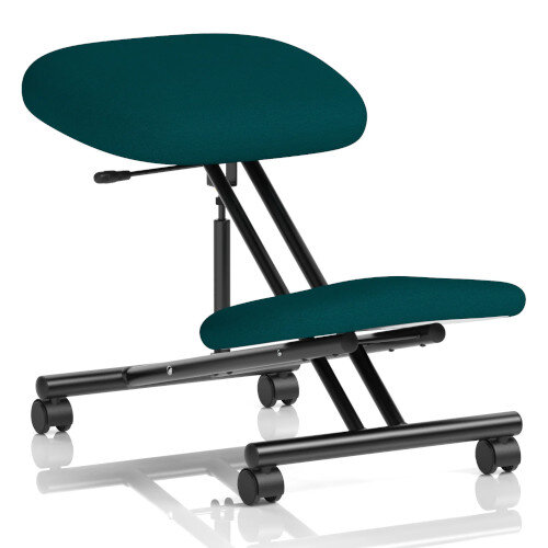 Ergonomic Posture Kneeling Chair Stool On Castors Seat Height Adjustment Black Frame & Maringa Teal Fabric Seat
