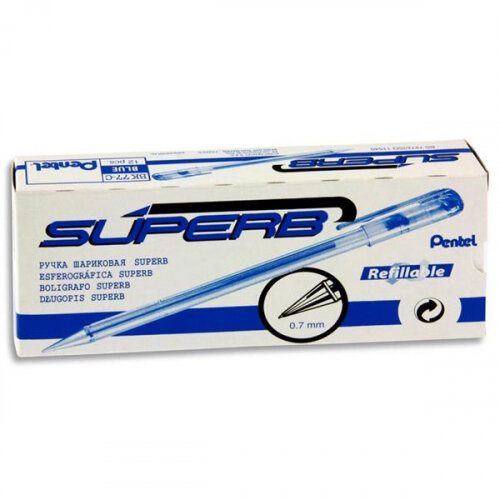 Pentel Superb Fine Ball Point Pen, Blue (Pack of 12, Ref BK77-C) - Reliable Fine Tip for Everyday Writing