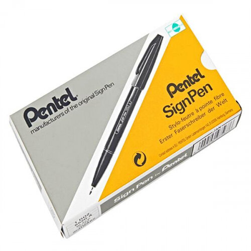 Pentel S520 Black Sign Fineliner Pen Fibre Tipped 1.0mm Line Pack 12