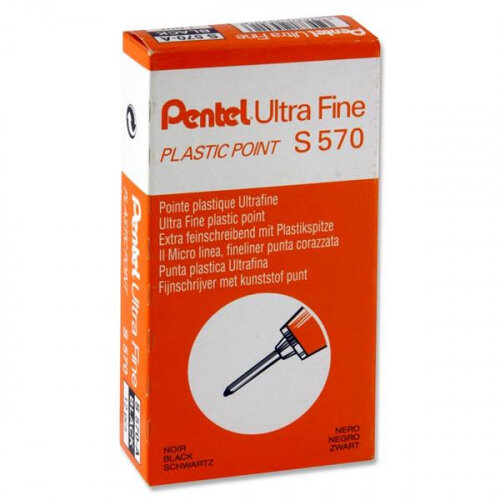 Pentel Ultra Fine S570 Fineliner Pen Black 0.3mm Line Pack 12