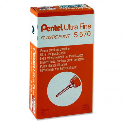 Pentel S570 Ultra Fine Red Fineliner Pen 0.3mm Line Pack 12