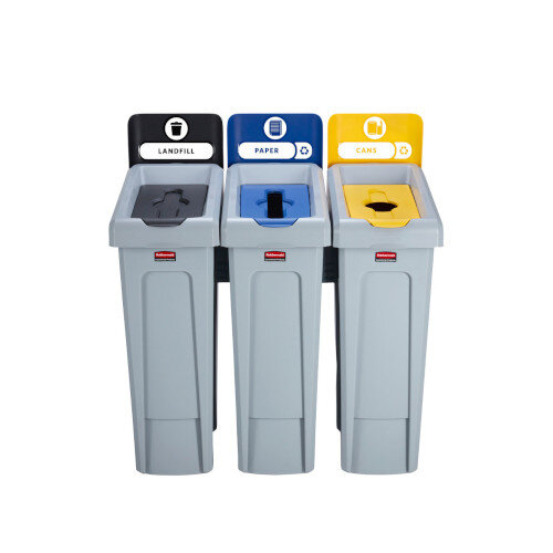 Rubbermaid Slim Jim Recycling Station Bundle 3 Stream - Landfill (black)/ paper (blue)/ Plastic (yellow) - 2057607