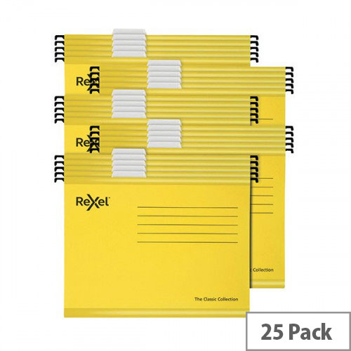 Rexel Classic Suspension Files Foolscap Yellow Pack of 25 2115593