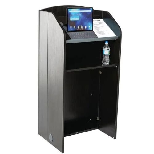 Folding Floorstanding Lectern - Black Finish with ABS Edgin
