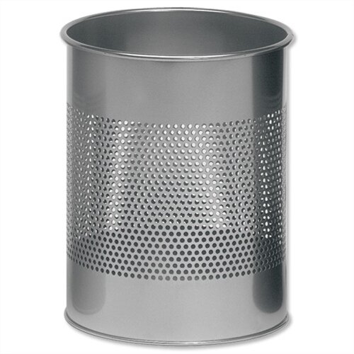 Durable Round Metal Bin 15 Litres Metallic Silver 3310/23 Hunt Office