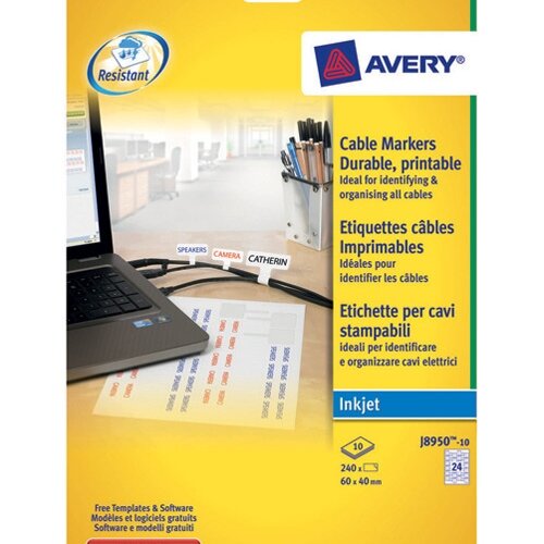 Avery Cable Marker Labels Inkjet Folding 6045x40mm J895010 240 Labels