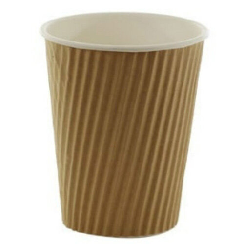 Ripple Disposable Paper Cups 12oz/35ml Brown for Hot/Cold Drinks Drinks