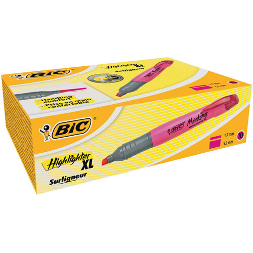 Bic Marking Highlighter XL Penshaped Highlighter Pen Pink Pack of 10
