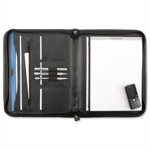 Alassio Conference Folder With Pad - A4 Leather-Look Document Organizer With Notepad, Black (Ref 30073)