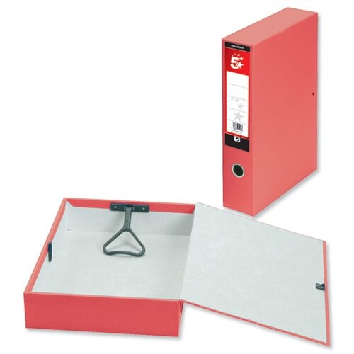 5 Star Box File Foolscap Red 70mm Spine Lock Spring Finger Pull