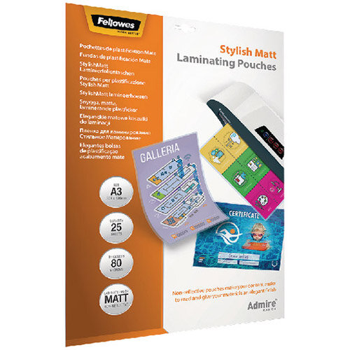 Fellowes Admire Stylish Matt A3 Laminating Pouches 160 Micron Pack of