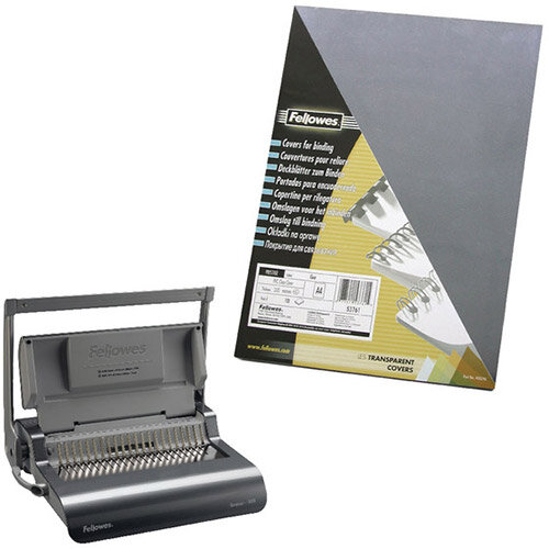 Fellowes Grey Quasar+ 500 Manual Comb Binding Machine with Free Covers