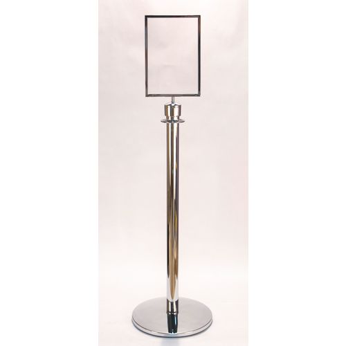 Standard Polished Chrome Sign Holder For Rope & Post Barrier System A4