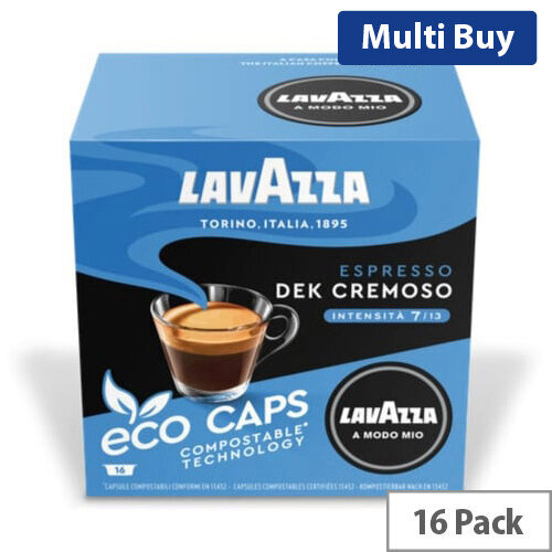 Lavazza Modo Mio DEK CREMOSO COMPOSTABLE Eco Coffee Capsules Pack of 16 Pods  - Hunt Office Ireland