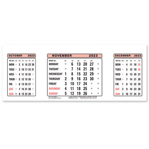 At A Glance Calendar Refill 2023 3 Month View 3SR23 Hunt Office Ireland
