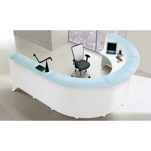 White Circular Reception Desk Glass Counter Top RD85 Hunt Office Ireland