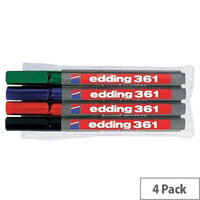 Edding 361/4S Whiteboard Marker Bullet Tip 1mm Line Assorted Pack 4 Edding 361/4S Whiteboard Marker Bullet Tip 1mm Line Assorted Pack 4