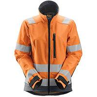 Snickers 1237 AllroundWork Women&#39;s High-Vis Softshell Work Jacket Class 2/3 Size XS Regular Orange & Steel Grey