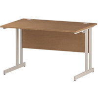 Rectangular Double Cantilever White Leg Office Desk Oak W1200xD800mm Rectangular Double Cantilever White Leg Office Desk Oak W1200xD800mm