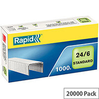 Rapid Standard 24/6 Staples 6mm Shank Length Pack of 1000 (20 Boxes) Rapid Standard 24/6 Staples 6mm Shank Length Pack of 1000 (20 Boxes)