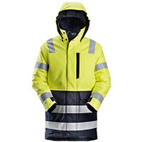 Snickers 1860 ProtecWork Insulated Parka Hi-Vis Work Jacket Class 3 Size XS Regular Yellow & Navy