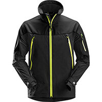 Snickers 1940 FlexiWork, Soft Shell Stretch Jacket Black - Neon Yellow Size: XS