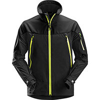 Snickers 1940 FlexiWork, Soft Shell Stretch Jacket Black - Neon Yellow Size: M