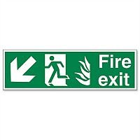 Safety Sign Fire Exit Running Man Arrow Down Left 150x450mm Self-Adhesive Vinyl