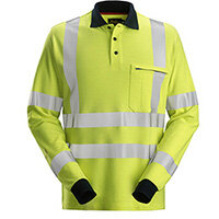 Snickers 2661 ProtecWork, Long Sleeve Polo Shirt, High-Vis Class 3 High Visibility Yellow - Navy Size: XS