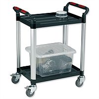 2 Shelf Standard Plastic Trolley Capacity 100kg Black and Silver Barton WHTT2SS