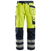 Snickers 3333 High-Visibility Trousers With Holster Pockets Class 2 Size 84 (W30xL30inch) High Vis Yellow & Navy