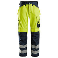 Snickers 3333 High-Visibility Trousers Class 2 Size 144 (W30xL35inch) High Vis Yellow & Navy