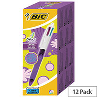 Bic 4 Colours Fashion Grip Ballpoint Pens Pink/Purple/Blue/Green (Pack 12) 892290