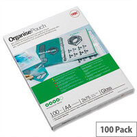 GBC Filex Organise Laminating Pouches Glossy A4 Oversize 250 Micron Pack 100