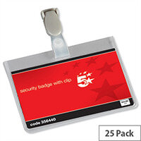 5 Star Office Name Badges Security Landscape with Plastic Clip 90x60mm Pack 25