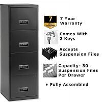 Pierre Henry A4 4 Drawer Steel Filing Cabinet Lockable Black  